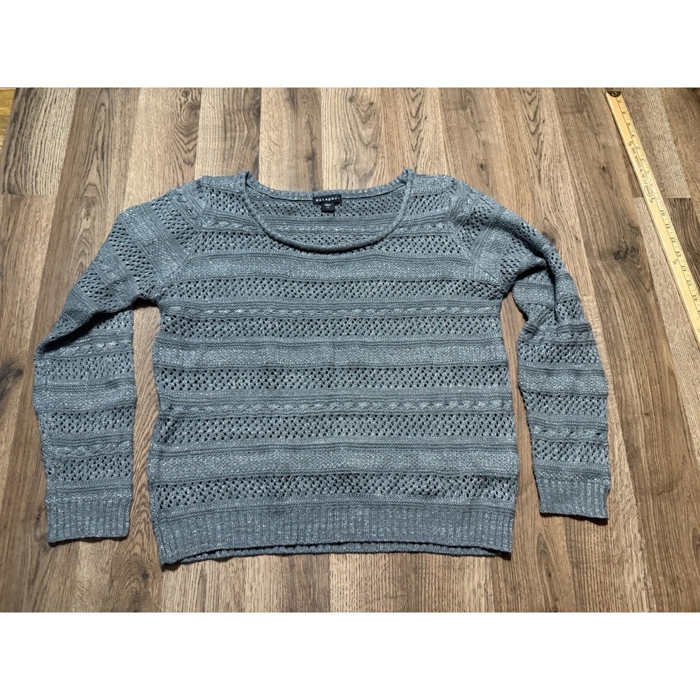 Metaphor Shirt Women's Large Grey Silver Sparkly Holes Long Sleeve Shirt
